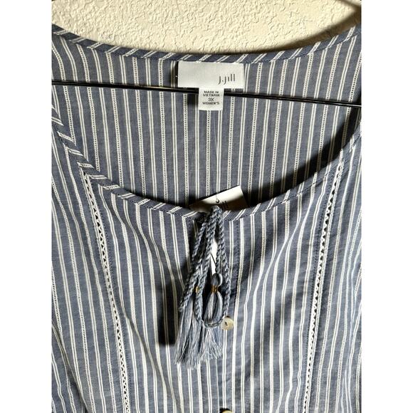 J.Jill Women’s 3X Tie-Front Top Seaport/White Stripe 100% Cotton Long Sleeve NWT - Picture 4 of 10